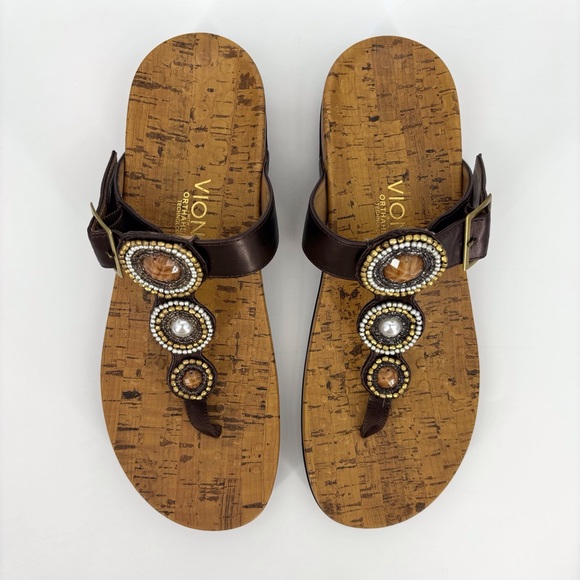Vionic NEW Adelie Bronze Brown Toe Post Orthaheel Beaded Sandals, 9 - Picture 2 of 16
